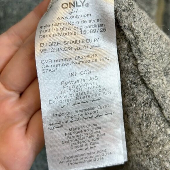 Only long sleeve ultra long cardigan mohair blend grey - Picture 4 of 6